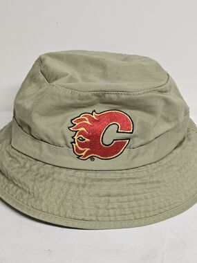 Calgary Flames Bucket Hat AJM Headwear Khaki Olive Cotton OSFM